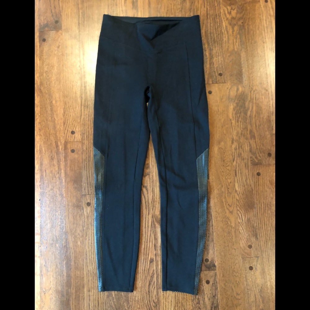 Spanx High Waist Black Leather Panel Leggings M